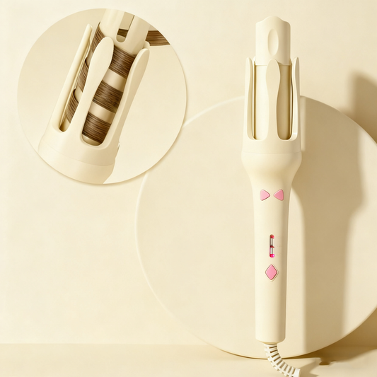 Fer à Boucler Automatique Beige avec Bouton Nœud Papillon